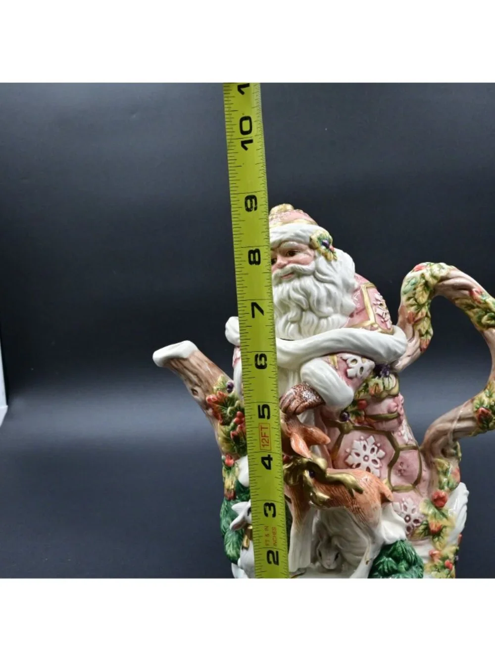 Fitz & Floyd Snowy Woods Santa Teapot Vintage 1996 Ceramic Christmas Decor